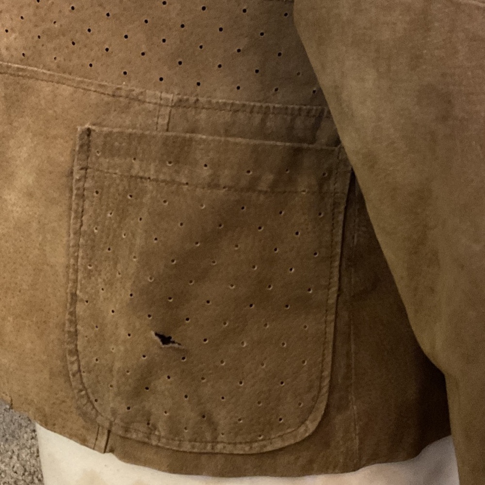 Women's Suede Fitted Blazer Jacket - Camel - Picture 7 of 10
